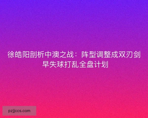 徐皓阳剖析中澳之战：阵型调整成双刃剑 早失球打乱全盘计划