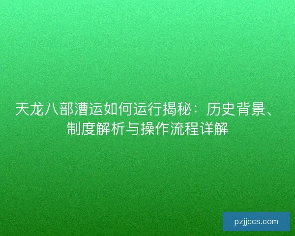 天龙八部漕运如何运行揭秘：历史背景、制度解析与操作流程详解