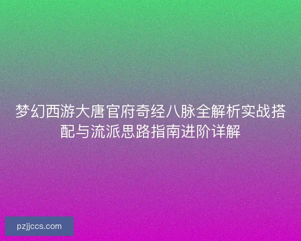梦幻西游大唐官府奇经八脉全解析实战搭配与流派思路指南进阶详解